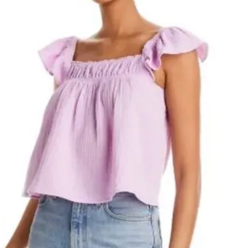 Aqua Lilac Purple Flutter Sleeve Top